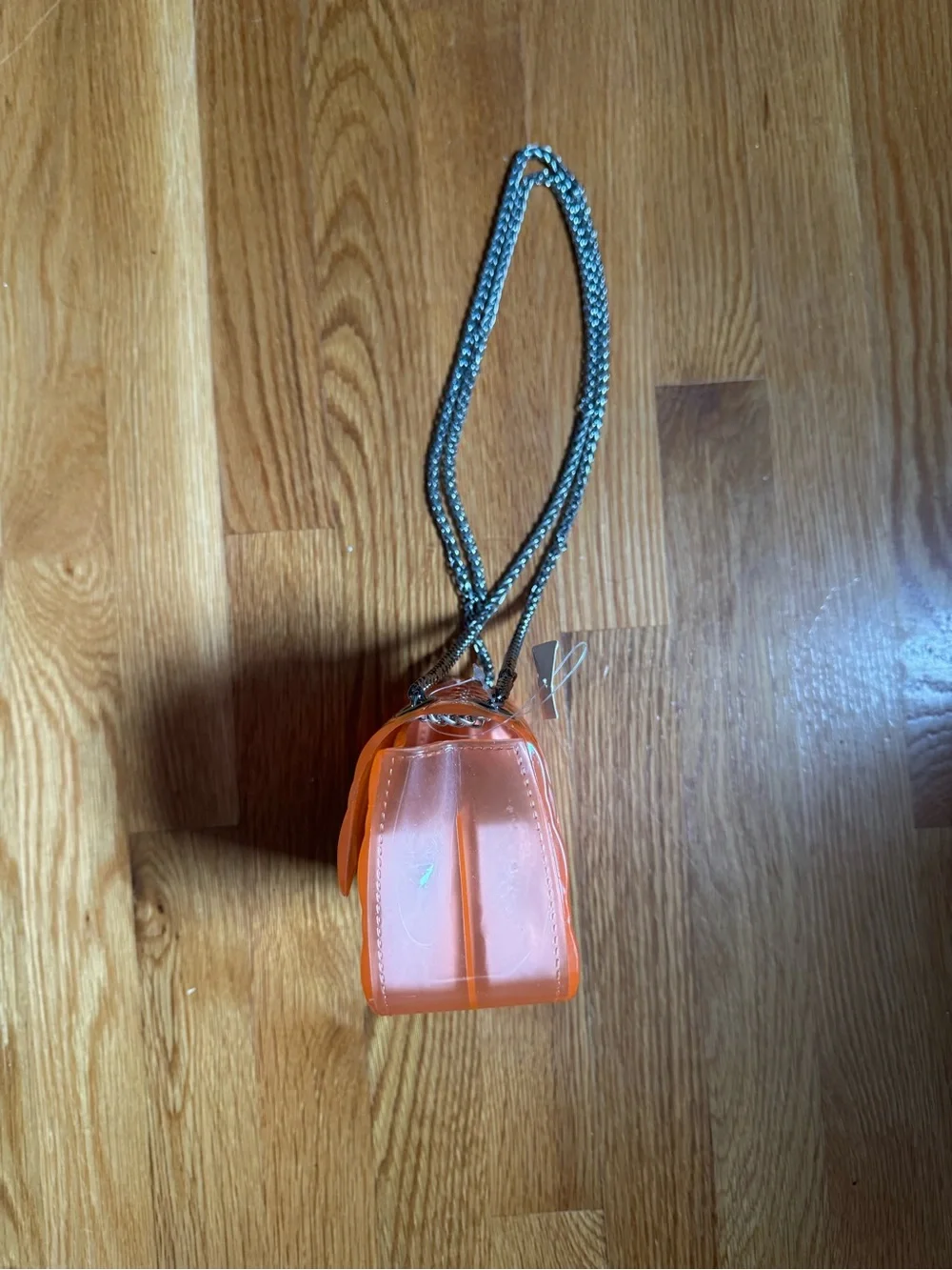Orange Quilted Jelly Crossbody Bag with Silver Chain